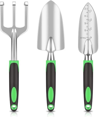 SagaSave Blumenrechen Blumenkelle und Blumenschaufel Set, Garden Pflanzkelle Gartenschaufel Gartenwerkzeuge zum Umpflanzen und Unkraut Entfernen (3-TLG)