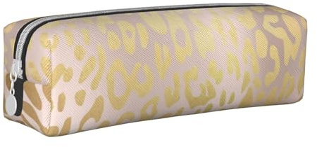 YWSOTRE Rosa Roségold Metallic Stahl Leopard Tierhaut, Bleistifttasche, Federmäppchen, tragbare Bleistifttasche aus Leder mit Reißverschluss, Kosmetiktasche