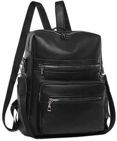 Anseom Damen Soft PU Leder Rucksack Schulrucksack Handtasche Wasserdichte Schultertaschen Große Kapazität Damentasche mit Schultergurt （Schwarz）