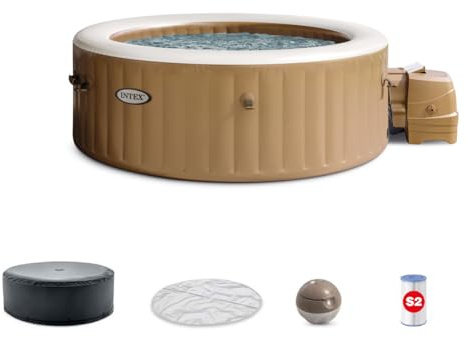 INTEX 28425EH PureSpa Bubble Massage Spa Set Outdoor Inflatable Portable Hot Tub, Includes Energy Efficient Spa Cover, Saltwater System Ready, 4 Person, 77in x 28in