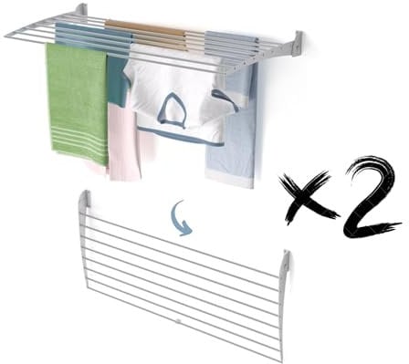 foxydry Fold Wäscheständer zur Wandmontage, vertikal, zusammenklappbar, für Innen und Außen, aus Aluminium und Stahl, 118 x 50 x 50 cm (Grau – Verschluss nach unten, 2 x Fold 120)