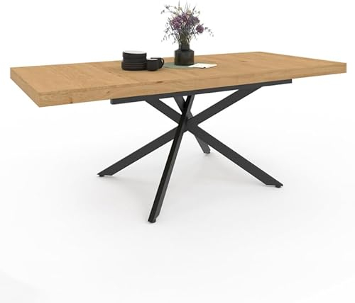 IDMarket - Esstisch, ausziehbar, rechteckig, Ines, für 6-10 Personen, Holz und Schwarz, 160 – 200 cm