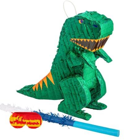 3pc Dinosaurier-Piñata-Set mit Stab und Augenbinde - Blauer Stick - Mexikaner Kinder Mädchen Jungen Geburtstagsfeier Parteien Spiele Dekorationen Bausatz - Von Fax Potato