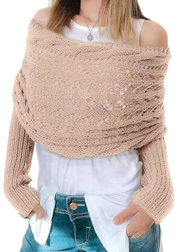 Feelorna Multifunktionaler Schal mit Ärmeln für Damen, lange Warme Gestrickter Schal Sweater Wrap mit Ärmeln, Mode Winterschal Weiche Boho Pashmina Schal für Damen