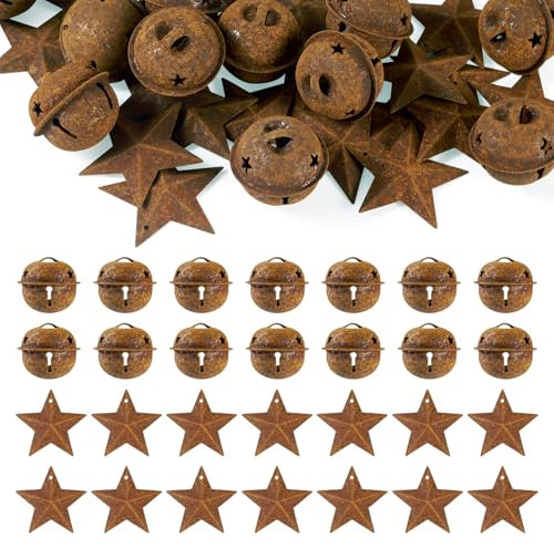 Sparkeads 20 cascabeles oxidados para manualidades, campanas de trineo de Navidad, 20 piezas de adornos de estrella rústica de metal para árbol de Navidad, decoración del hogar, suministros de fiesta,
