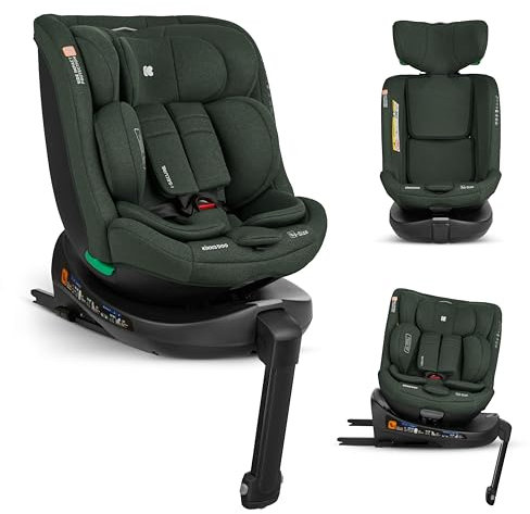 KikkaBoo Kindersitz 9-36kg I-SECURE, Kindersitz ab 1 Jahr, 360° Drehbar mit ISOFIX, i-Size, Gruppe 0 1 2 3 (0–36 kg), Reboarder Rückwärts & Vorwärtsgerichtet, Verstellbare Kopfstütze, Armeegrün