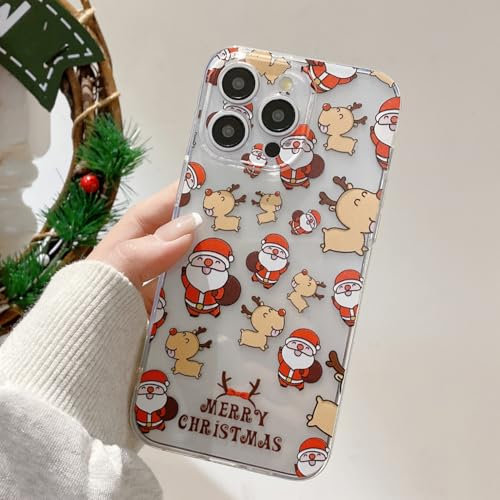 UEEBAI Weihnacht Hülle für iPhone 15 6.1 inch, Niedliche Transparent Weihnachten Handyhülle Dünne Silikon Christmas Schutzhülle mit Hirsch Motiv Stoßfeste Bumper Cover Case, Hirsch