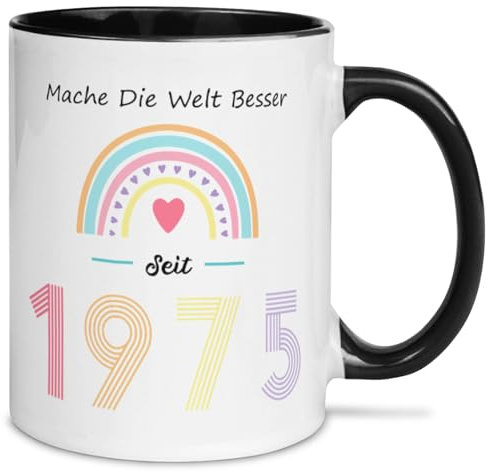 Geschenke zum 50. Geburtstag Tasse für Frauen,Geburtstagsgeschenk für frauen mama oma 50,Tasse Personalisiert Kaffeetasse mit Spruch Mache Die Welt Besser Seit 1975