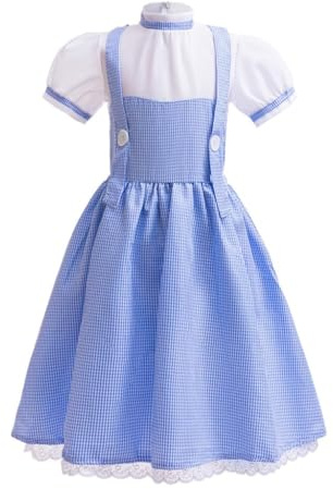 Lito Angels Wizard Book Character Blue Gingham Fancy Dress Up Costume Outfit for Kids Girls Age 4-11 Years
