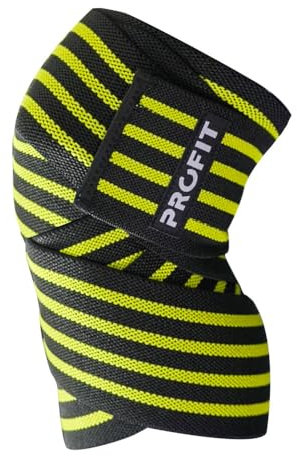 PROFIT - Rodillera en Cinta y Vendaje de Compresión para Entrenamiento - Soporte y Protección elástica para Gym y Fitness - Talla única - Amarillo