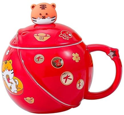 Garneck Tazza Novità Tazza Da Acqua in Ceramica Con Coperchio E Cucchiaio Personalizzata Con Tigre Dellanno