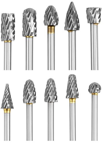 QWORK® 10 Piezas fresadoras rotativas kit, fresadoras rotativas de doble cortador con vástago 1/8, para bricolaje, trabajo en madera y mecanizado de metales