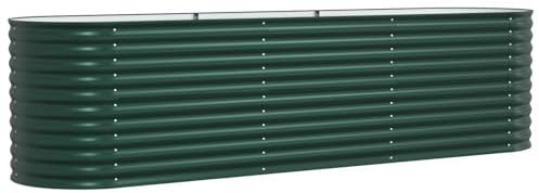 vidaXL Grünes Gartenhochbeet 320 x 80 x 81 cm aus galvanisiertem Stahl – Moderner Pflanzer für draußen, perfekt für Gemüse, Blumen und Kräuter auf der Terrasse oder im Garten.