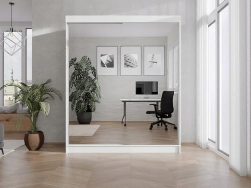 Kleiderschrank mit Spiegel und Schiebetüren Weiß 100x205 cm