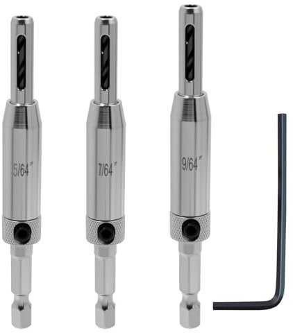 Upgrade Hinge Drill Bit Set 3Pcs, 1/4 Hex Shank Hinge Drill Bit Guide Set, High Speed self centering drill bit, 2.4mm, 2.8mm, and 3.6mm, For Door Window Cabinet hinges drill bits self centring