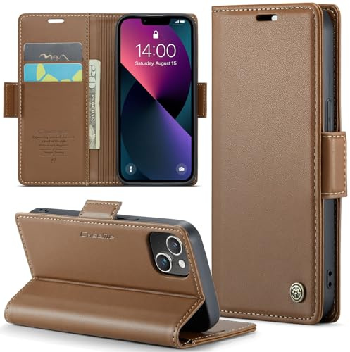 Rerzoiro for iPhone 13 Mini 5.4-Inch Case, Premium PU Leather Wallet Case Flip Cover with [RFID Blocking][Card Holder][Stand Function] Shockproof Protective for iPhone 13 Mini, Brown