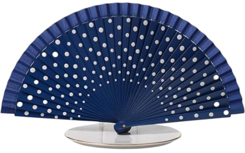 GFM® Polka Dot Gypsy Style Handheld Folding Hand Fan for Summer, Wedding, Dance, Party Favour (SPFAN-BB) (Polka-Navy Blue)(SPFAN4-Polka-GHNLSFD)