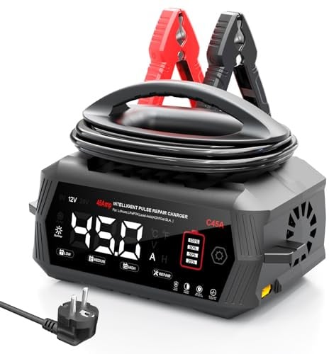 45A 6V/12V/24V Autobatterieladegerät-Haisito Intelligentes Ladegerät mit LCD-Display, Batteriepfleger,Erhaltungsladung&Entsulfatierung für AGM,Lithium,LiFePO4,Blei-Säure(Motorrad, Wohnmobil, Caravan)