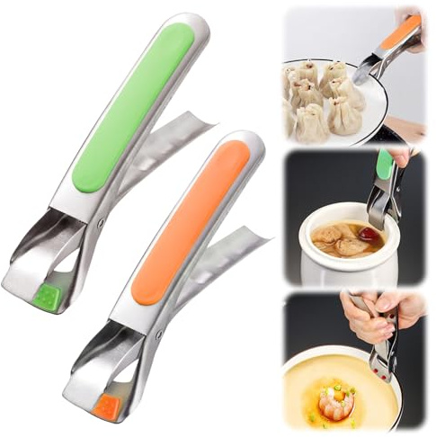 2PCS Kitchen Tongs for Cooking, 2025 New Multi-Purpose Silicone Anti-Scald Bowl Dish Holder Clip for Kitchen, Plate Gripper Compatible with Instant Pot Accessories, Microwave, Oven (Green & Orange)