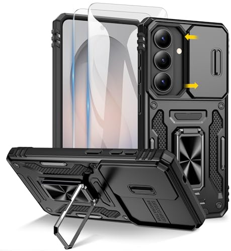 Doeshine für Samsung Galaxy S26 Hülle mit Ring Ständer,Schwarz | Handyhülle mit 2 Stück Displayschutzfolie, Kameraschutz, Robust Fallschutz Outdoor Militär Schutzhülle