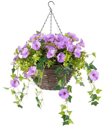 CHRISTOW Artificial Petunia Hanging Basket, Purple, 30cm