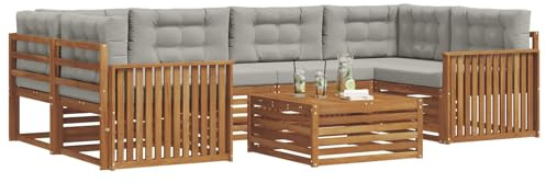 vidaXL Outdoor-Sofagarnitur mit Kissen 7 pcs Natürlich und Hellgrau, Gartenmöbel, modernes Outdoor-Sofa, strapazierfähiges Set, Terrassen-Lounge und Sitzgruppe