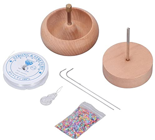 Luqeeg Wooden Bead Spinner Jewelry Making Kit Bowl Spinner Bracelet Maker Craft Weaving Supplies Durable Smooth Rotating Tool with Beads Needles Threader for DIY Bracelets Necklaces