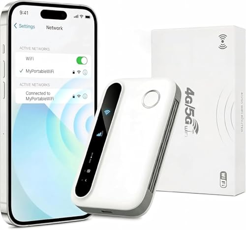 5G Mobile Portable Wi-Fi 6 Router, Wi-Fi 6 Mobile Hotspot, 300Mbps Ultra-Fast Internet, 3000 mAh Battery,Supports 30 Devices, Ideal for Travel, Remote Work and Caravanning