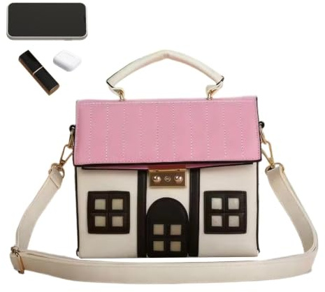 Einzigartige Damenhandtaschen PU-Leder Hausform Süße Handtasche Geldbörse | Damen Kleine Umhängetaschen geeignet für Mascara Lippenstifte Schlüssel Urlaub Geburtstag Reise und Arbeit F