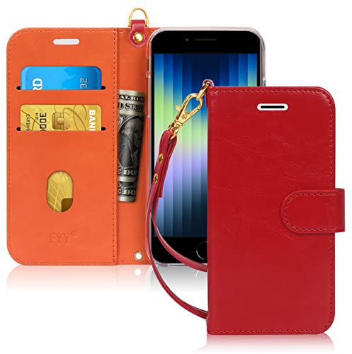 FYY Designed for iPhone SE Case 2022 (3rd Gen) / iPhone SE Case 2020 (2nd Gen) / iPhone 7 Case/iPhone 8 Case, Luxury PU Leather Wallet Phone Case with Card Holder Flip Kickstand Cover Red