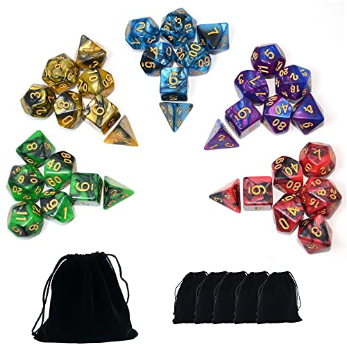 SmartDealsPro 5 x 7 Würfelset, zweifarbig, D und D DND RPG MTG, mit gratis Beutel zur Aufbewahrung (Style 1)
