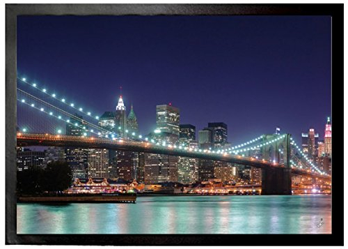 1art1 New York Panorama Der Brooklyn Bridge Bei Nacht Fußmatte Dekomatte Innenbereich | Design Türmatte 70x50 cm