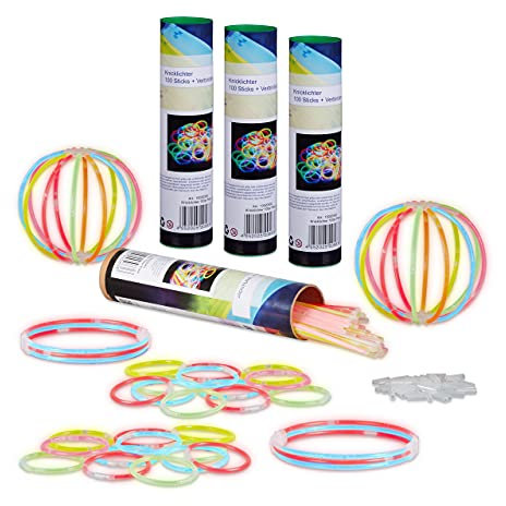 Relaxdays 400 Knicklichter inkl. 416 x 3D-Verbinder, 8 h Leuchtdauer, Glow Stick, Leuchtstäbe Profiqualität, 7-Farb-Mix