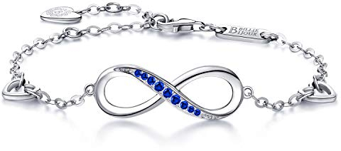 Billie Bijoux Infinity Unendlichkeit Symbol Damen Armband 925 Sterling Silber Zirkonia Armkette Verstellbar Charm Armband or Mother's Day (Blau)
