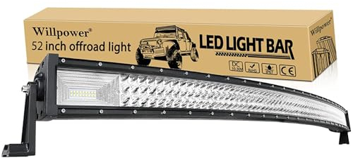 Willpower LED Arbeitsscheinwerfer Bar, 52 Zoll 675W Gebogener Led Balken 12v Mit Kabelbaum Wasserdicht led lightbar Auto led lichtbalken 12v led Scheinwerfer für SUV Offroad ATV UTV 4x4