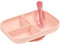 BÉABA, Set Repas Bébé, Avec Ventouse, Anti dérapant, Assiette Silicone Compartimentée + Cuillère, Sain et Durable, Compatible lave-vaisselle, Micro-onde, Congélateur, Facile d'entretien, Rose