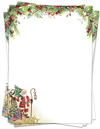 50 Blatt Briefpapier (A4) | Weihnachten mit Weihnachtsmann | Motivpapier | edles Weihnachtspapier | beidseitig bedruckt | Bastelpapier | 90 g/m²