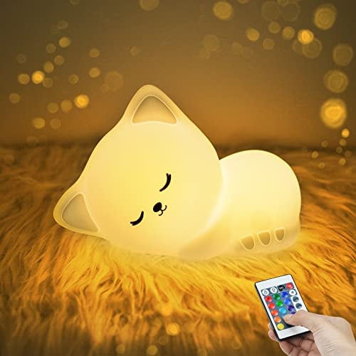 Katzen-Nachtlicht, wiederaufladbar über USB, süßes Katzen-Nachtlicht mit Touch-Sensor und Fernbedienung, 4 Modi, 16 Farben, Kinder-Nachtlicht für Mädchen, Kinder, Baby und Kinder, Weihnachtsgeschenke