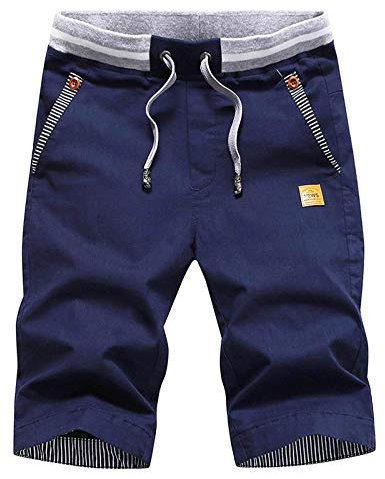 JustSun Short Homme Coton Short Court Homme Ete Chino Bleu Marin XL