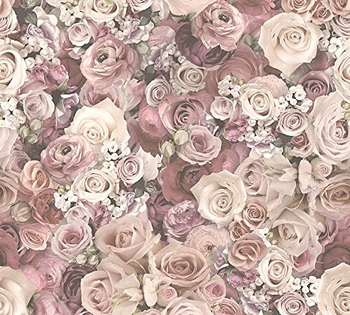 Papier peint floral Profhome 327222-GU papier peint intissé lisse avec un dessin floral mat rose blanc-crème blanc 5,33 m2