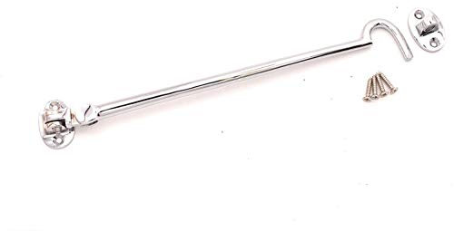 10 (250mm) Chrome Heavy Duty Brass Cabin Hook & Eye Silent Catch/Latch/Holder/Back Gate/Shed/Patio Door