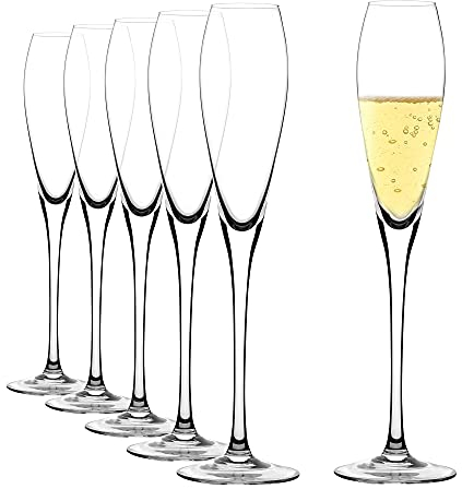 Amisglass Sektgläser Set 6 Stück, Champagner Gläser Kristallklare Klarheit 180 ml, 100% Bleifreies Transparentes Gläser Set für Champagner, Perfekt für Weinproben, Hochzeit, Geschenk