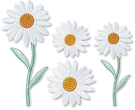 Patches zum Aufbügeln Gänseblümchen 4 Stück Buegelbilder Bestickte Patches Sticker Gestickte Aufnäher Applikation für DIY Kleidung Jeans T-Shirt Jacken Rucksäcke