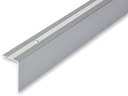 (19,86EUR/m) 30 x 52 x 1500 mm Treppenwinkel silberfarben gebohrt inkl. Montageset Treppenkantenprofil Treppenkante