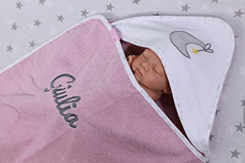 ★ Kapuzentuch mit Namen Bestickt ★ Handtuch MIT Kapuze ★76x76 cm ★ 100% Baumwolle ★ Geschenk ★ ★ (Rosa - Mond)