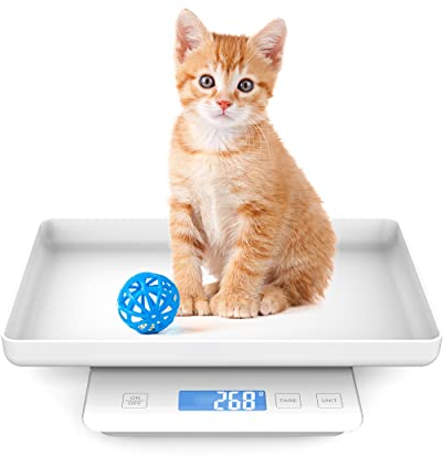 Welpenwaage für die Geburt, Haustierwaage für neugeborene Hunde und Katzen, 15 kg mit ±1 Gramm Genauigkeit, abnehmbare Schale (Weiß)
