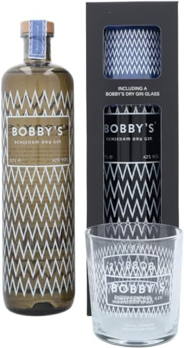 Bobby's Schiedam Dry Gin 70cl Coffret Cadeau Avec un Verre de Gin - Mélange Exceptionnel de Botaniques Indonésiens et d'Ingrédients Traditionnels du Gin - 42% ABV - Bouteille Premium