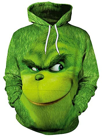 Halloween Weihnachten Grün Fell Monster Grinch 3D Pullover Digital Print Hoodie