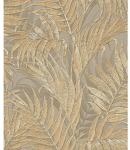 Design ID Grace GR322105 - Carta da parati tropicale in oro verde palma