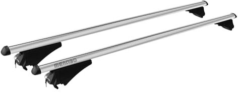 Menabo Dachträger Grundtäger kompatibel mit Nissan Qashqai J11 2017-2021 FL Aluminium 75kg Silber 2tlg Offene Reling kompatibel mit Fahrradträger, Dachboxen, Skiträger Abschließbar